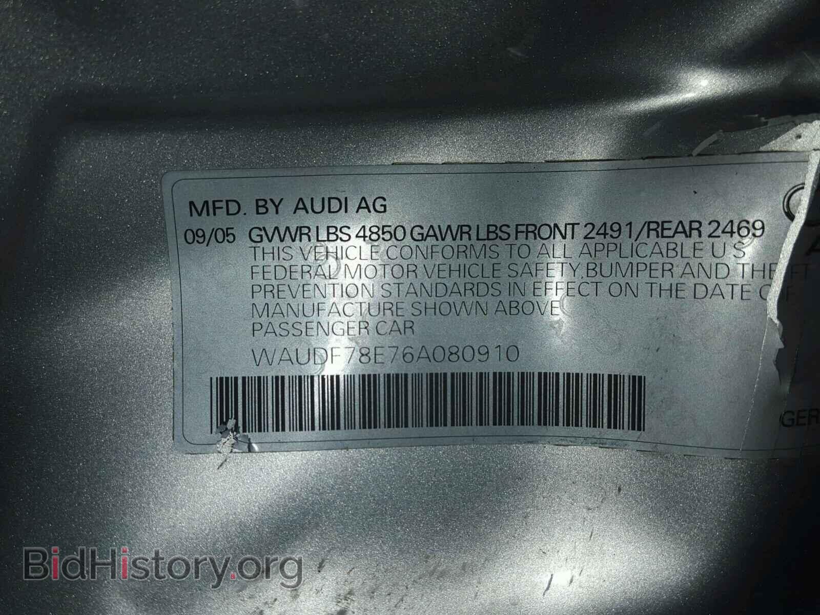 2006 AUDI A4 - VIN: WAUDF78E76A080910 - Photo 10