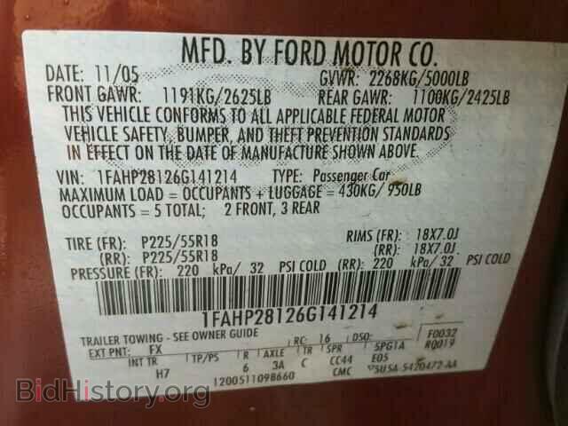 2006 FORD FIVE HUNDR - VIN: 1FAHP28126G141214 - Фото 10