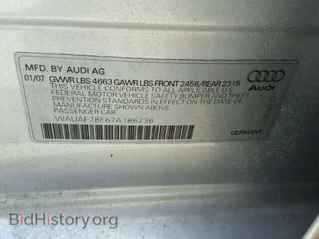 2007 AUDI A4 - VIN: WAUAF78E67A186236 - Фото 10
