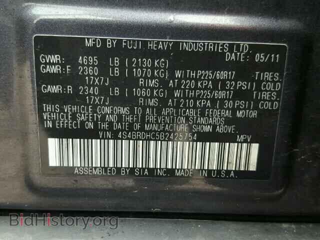 2011 SUBARU OUTBACK - VIN: 4S4BRDHC5B2425754 - Фото 10