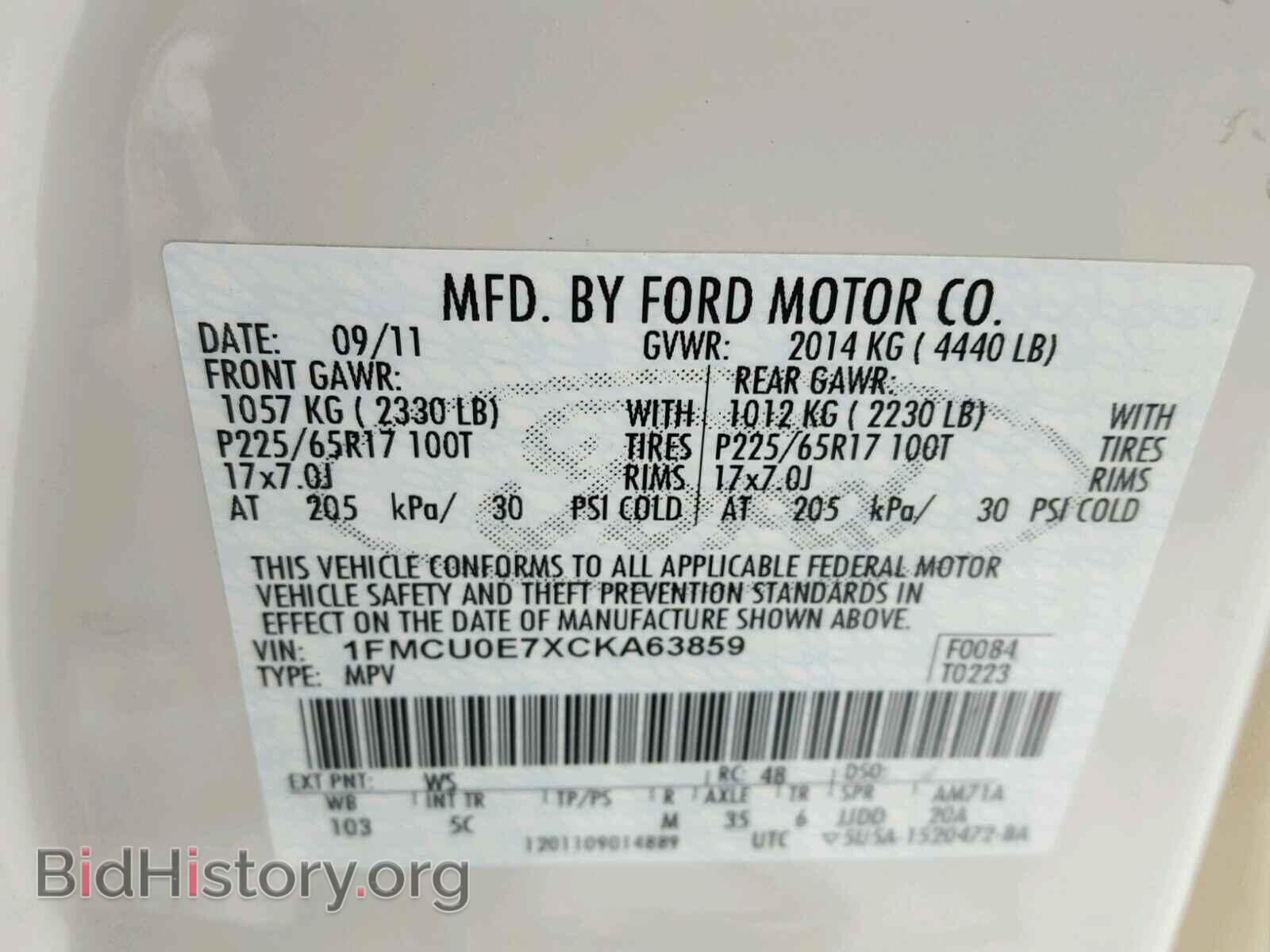 2012 FORD ESCAPE - VIN: 1FMCU0E7XCKA63859 - Фото 10