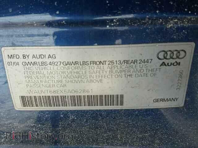 2005 AUDI A4 - VIN: WAUVT68EX5A062861 - Фото 10