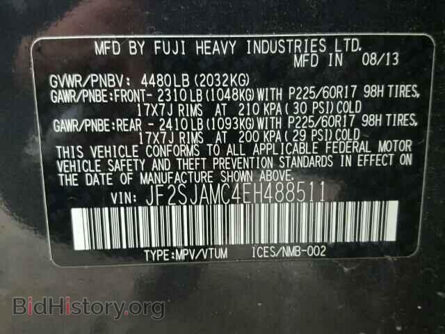 2014 SUBARU FORESTER - VIN: JF2SJAMC4EH488511 - Фото 10