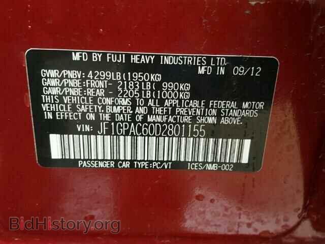 2013 SUBARU IMPREZA - VIN: JF1GPAC60D2801155 - Фото 10