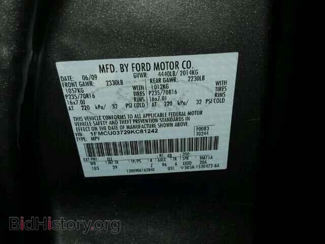 2009 FORD ESCAPE - VIN: 1FMCU03729KC81242 - Фото 10