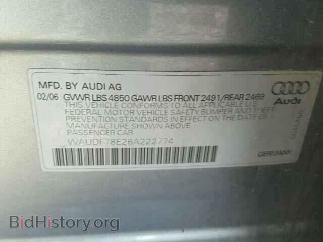 2006 AUDI A4 - VIN: WAUDF78E26A222774 - Фото 10