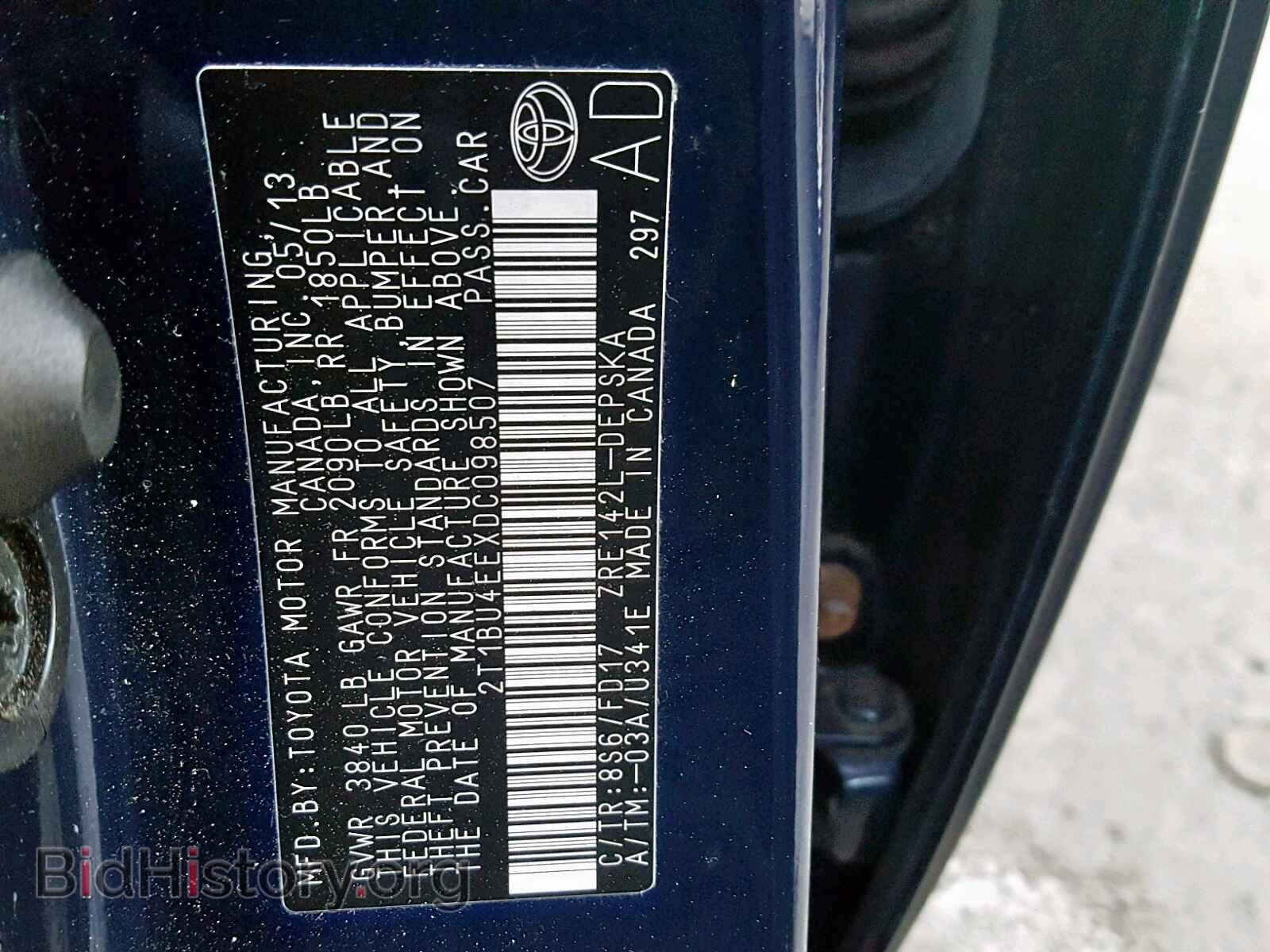 2013 TOYOTA COROLLA BA - VIN: 2T1BU4EEXDC098507 - Фото 10