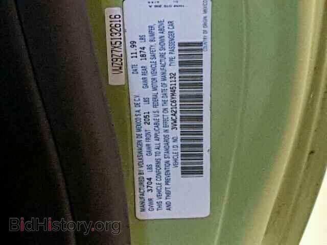 2000 VOLKSWAGEN BEETLE - VIN: 3VWCA21C6YM451132 - Фото 10