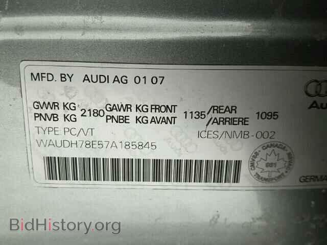 2007 AUDI A4 - VIN: WAUDH78E57A185845 - Фото 10