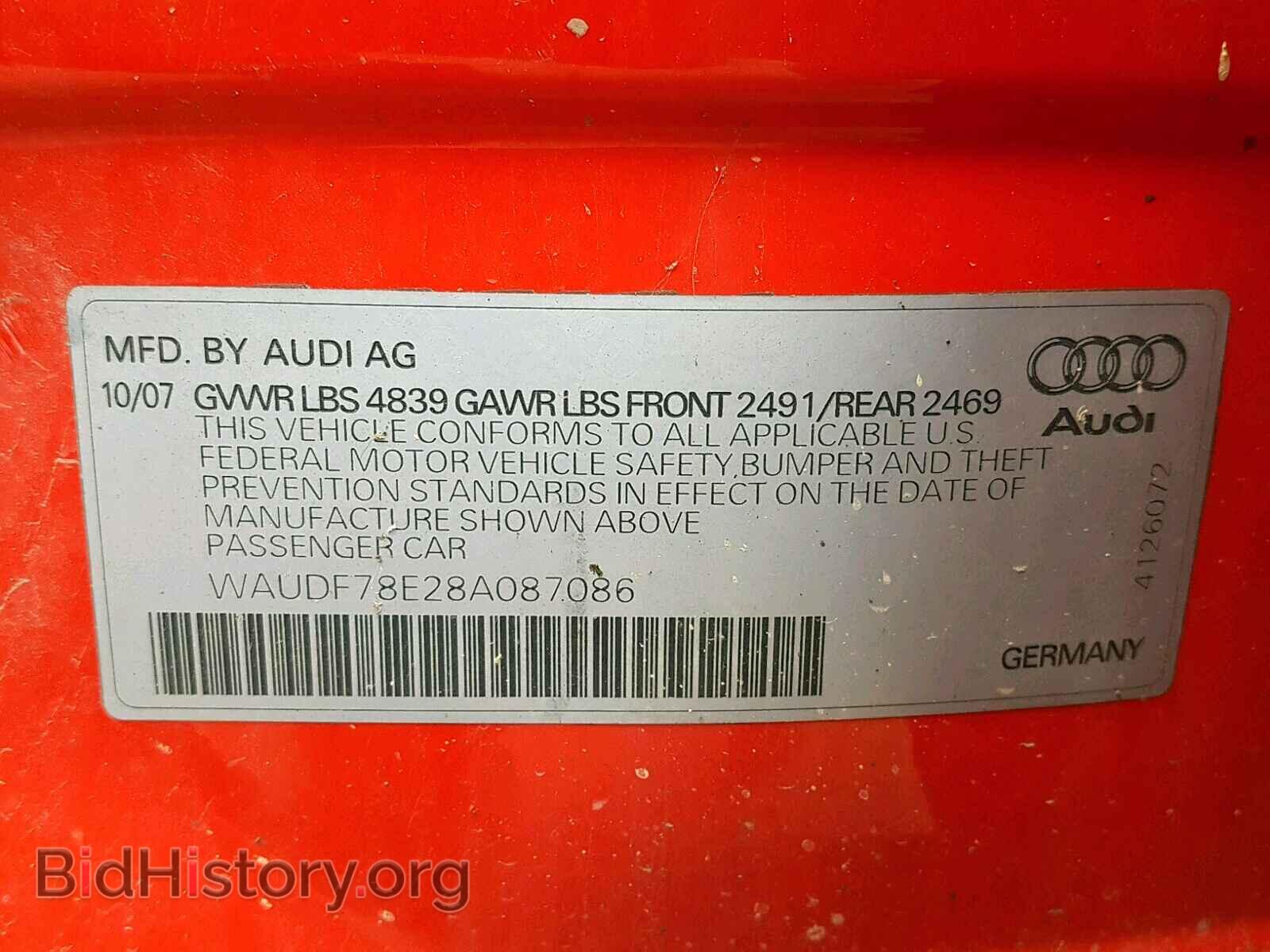 2008 AUDI A4 - VIN: WAUDF78E28A087086 - Фото 10