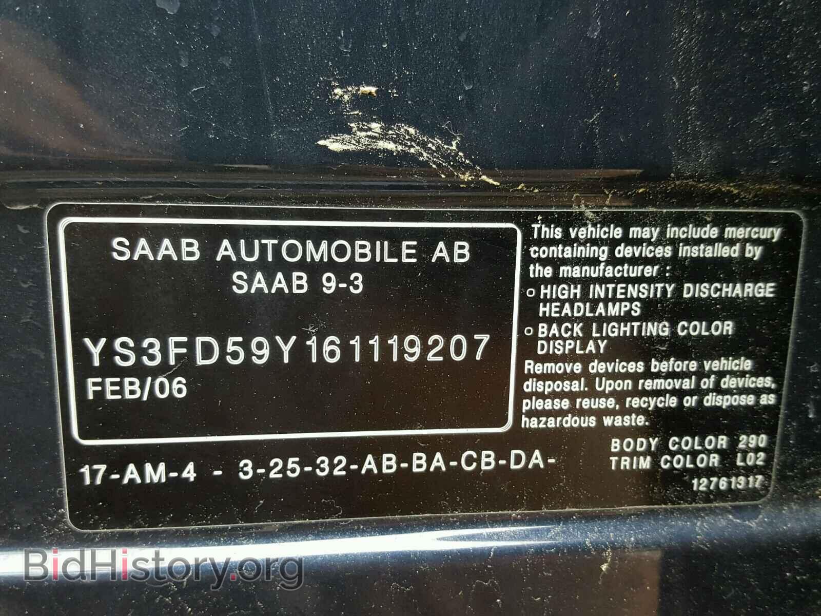 2006 SAAB 9-3 BASE - VIN: YS3FD59Y161119207 - Photo 10