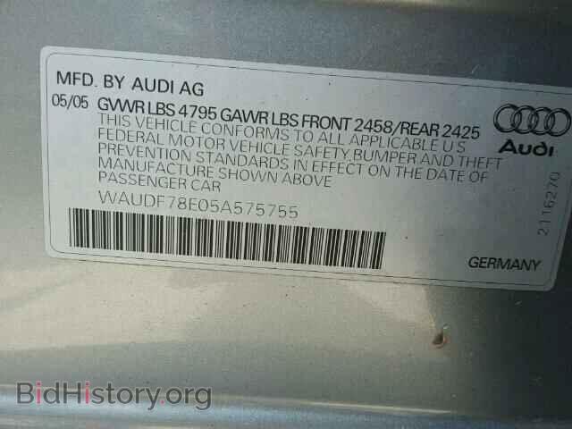 2005 AUDI A4 - VIN: WAUDF78E05A575755 - Фото 10