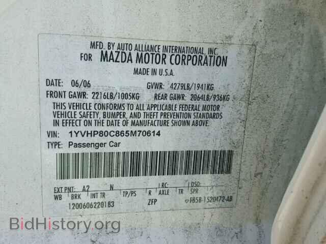 2006 MAZDA 6 - VIN: 1YVHP80C865M70614 - Photo 10