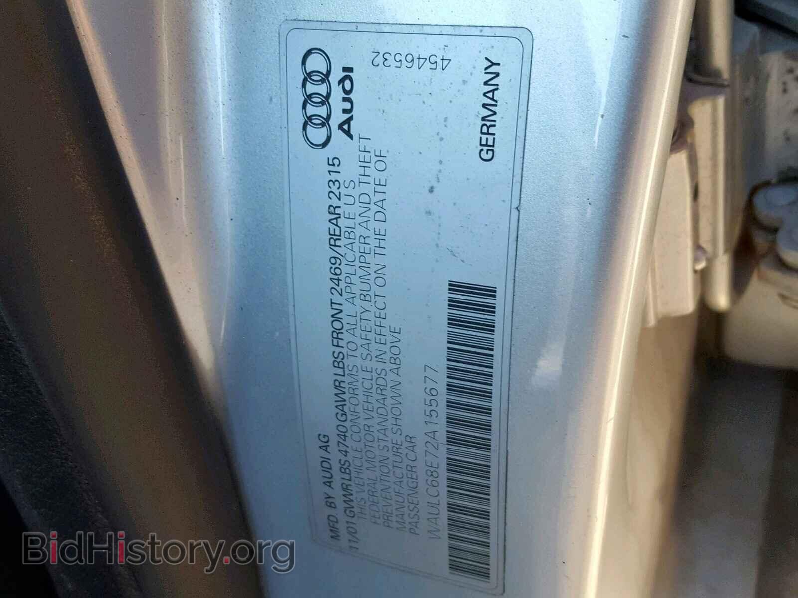 2002 AUDI A4 - VIN: WAULC68E72A155677 - Фото 10
