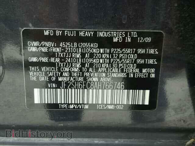 2010 SUBARU FORESTER - VIN: JF2SH6FC8AH766746 - Photo 10