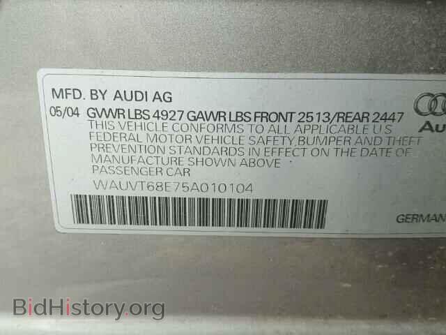 2005 AUDI A4 - VIN: WAUVT68E75A010104 - Фото 10