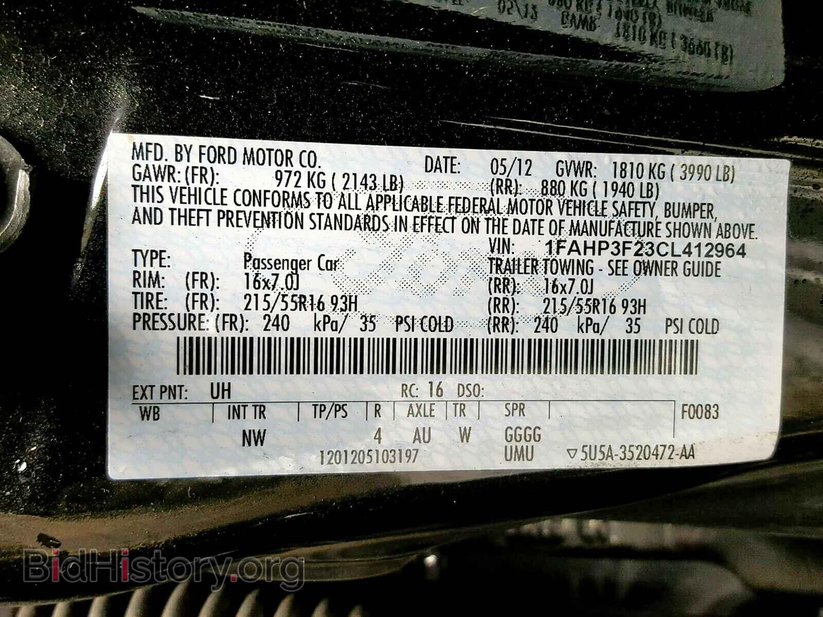 2012 FORD FOCUS - VIN: 1FAHP3F23CL412964 - Фото 10