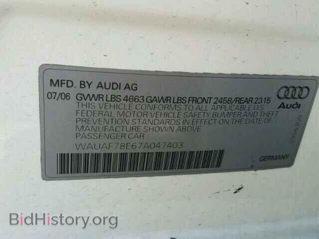 2007 AUDI A4 - VIN: WAUAF78E67A047403 - Фото 10
