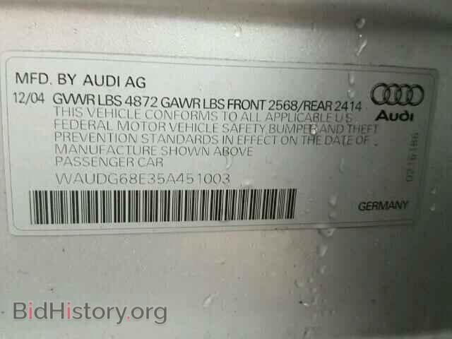 2005 AUDI A4 - VIN: WAUDG68E35A451003 - Photo 10