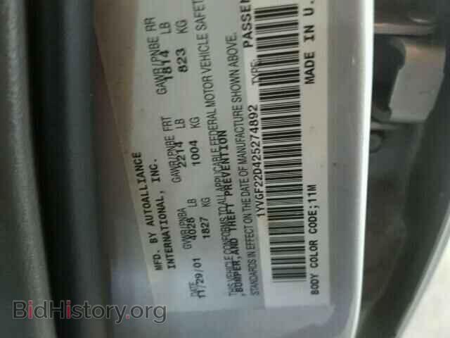 2002 MAZDA 626 - VIN: 1YVGF22D425274892 - Фото 10