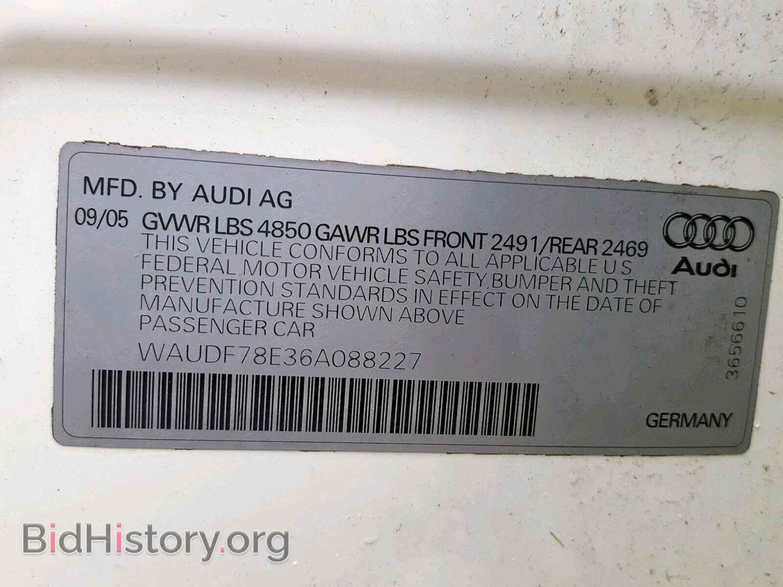 2006 AUDI A4 - VIN: WAUDF78E36A088227 - Фото 10