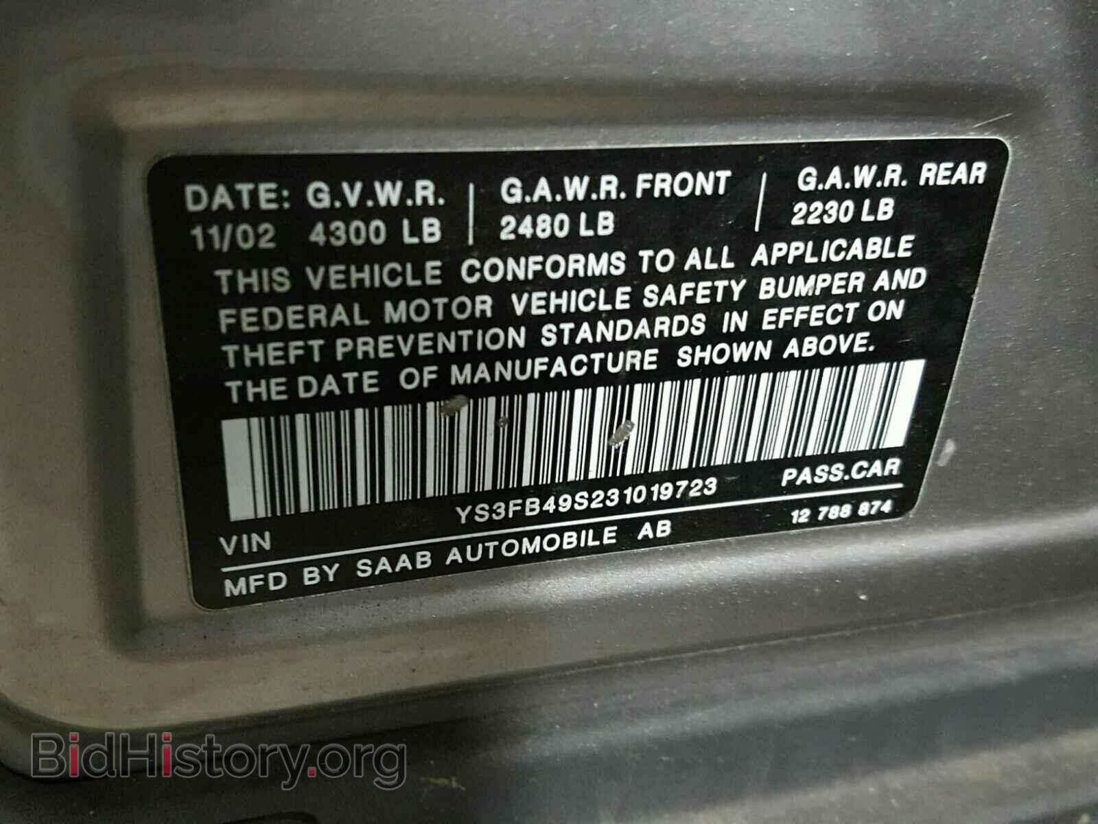 2003 SAAB 9 3 - VIN: YS3FB49S231019723 - Photo 10
