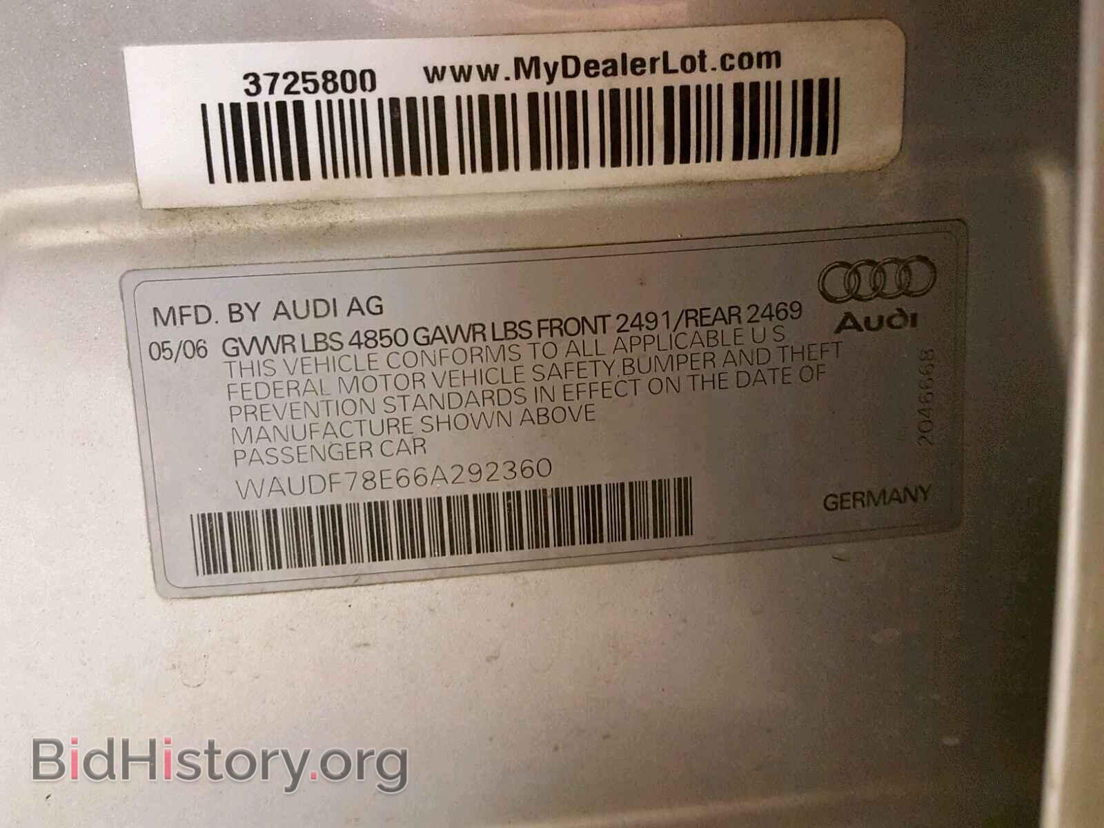 2006 AUDI A4 - VIN: WAUDF78E66A292360 - Фото 10