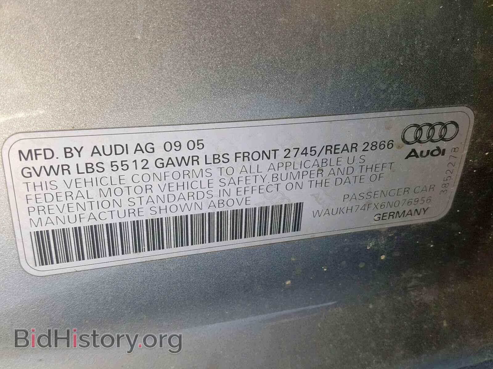 2006 AUDI A6 - VIN: WAUKH74FX6N076956 - Фото 10