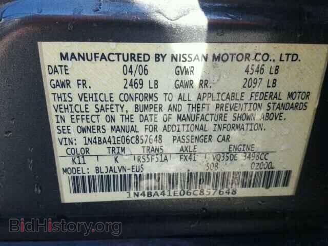 2006 NISSAN MAXIMA - VIN: 1N4BA41E06C857648 - Фото 10