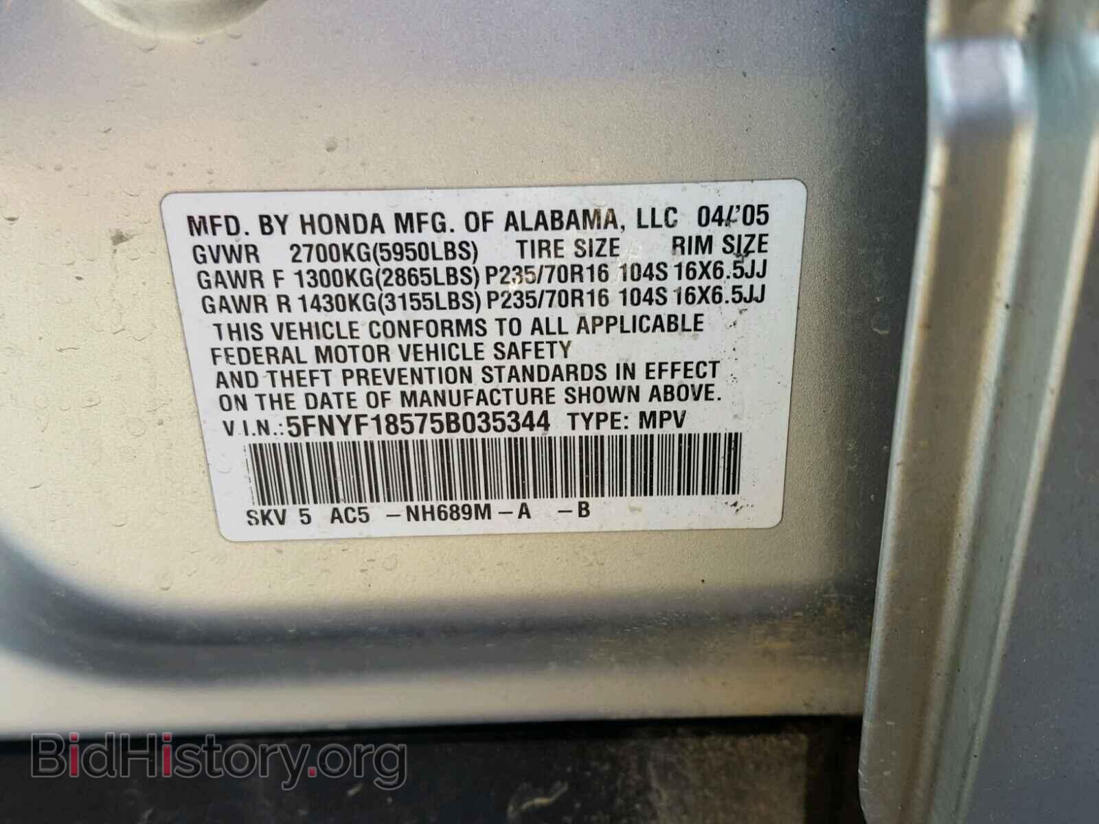 2005 HONDA PILOT - VIN: 5FNYF18575B035344 - Фото 10