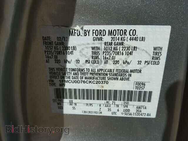 2012 FORD ESCAPE - VIN: 1FMCU0D76CKC20370 - Фото 10