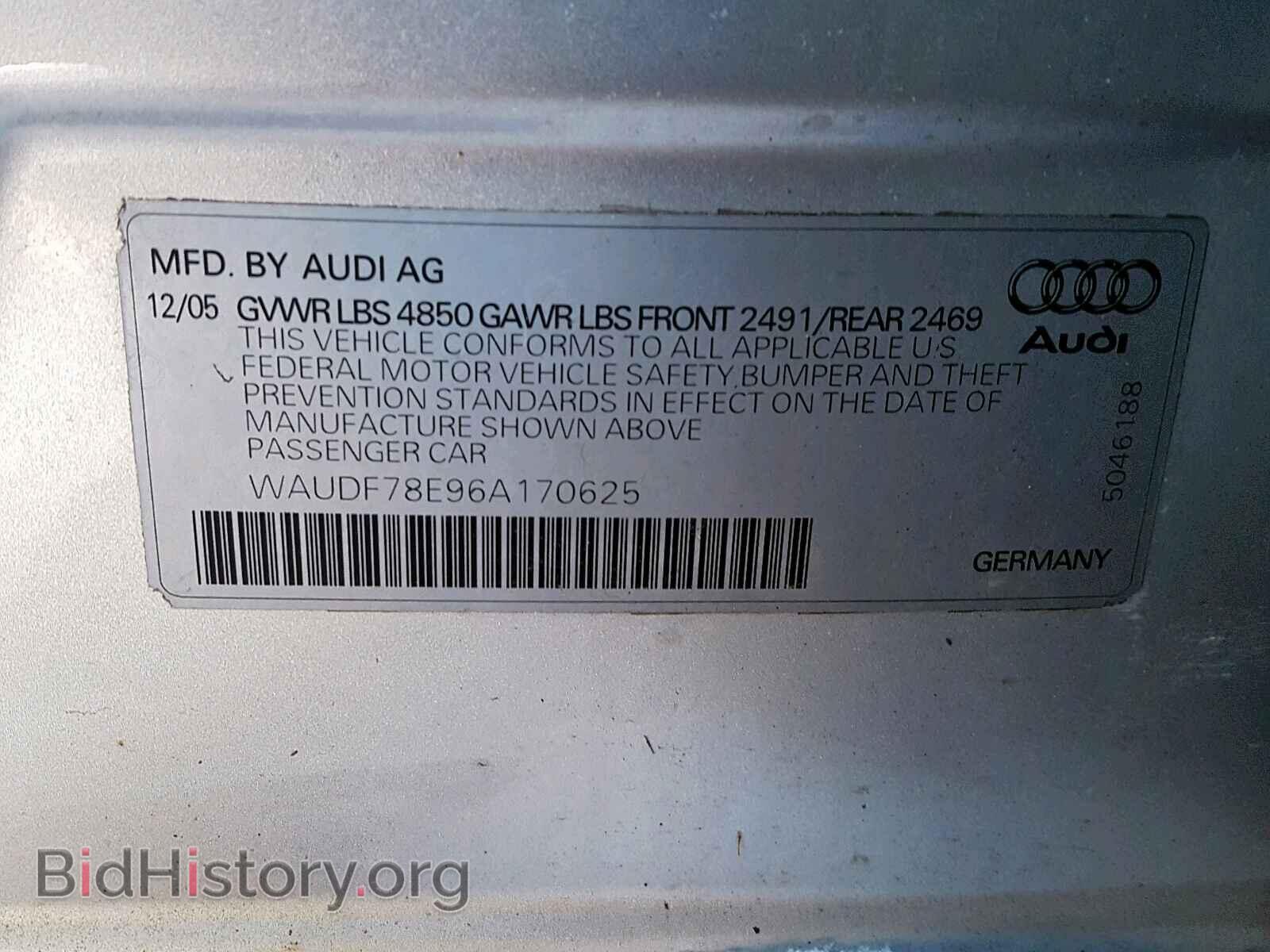 2006 AUDI A4 - VIN: WAUDF78E96A170625 - Фото 10
