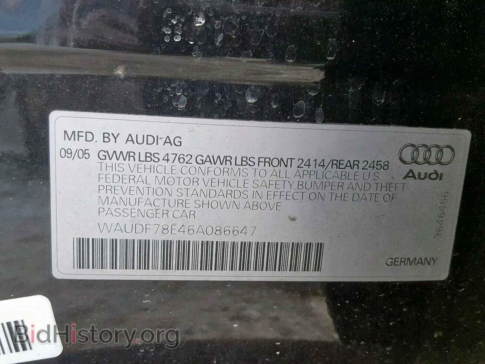 2006 AUDI A4 - VIN: WAUDF78E46A086647 - Фото 9
