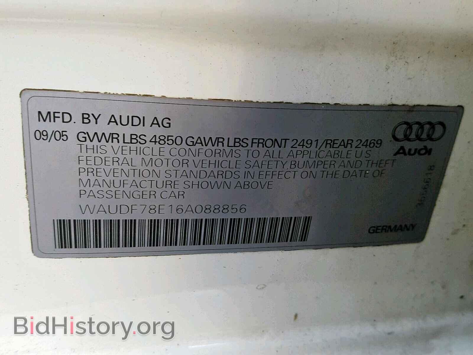 2006 AUDI A4 - VIN: WAUDF78E16A088856 - Фото 10