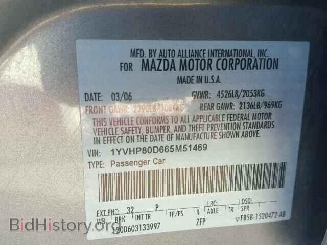 2006 MAZDA 6 - VIN: 1YVHP80D665M51469 - Фото 10