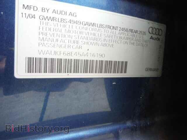 2005 AUDI A4 - VIN: WAUKF68E45A416190 - Фото 9