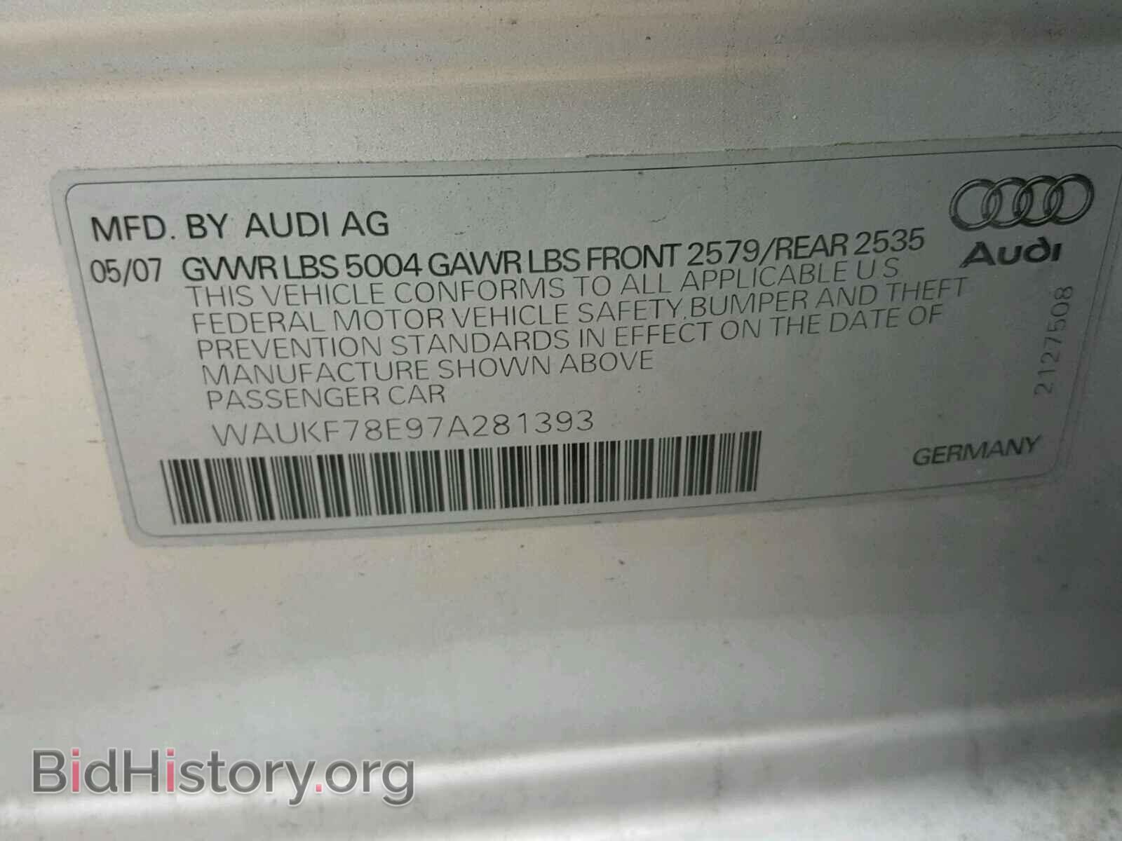 2007 AUDI A4 - VIN: WAUKF78E97A281393 - Photo 10