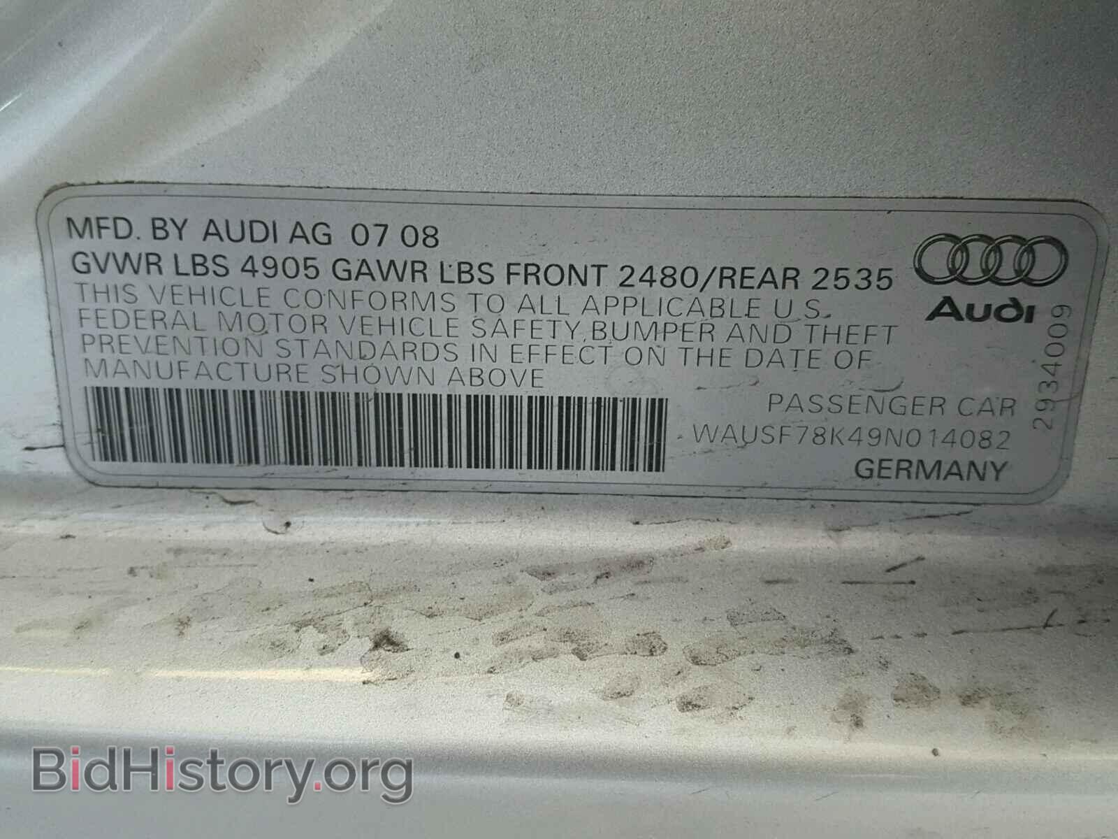 2009 AUDI A4 - VIN: WAUSF78K49N014082 - Фото 10