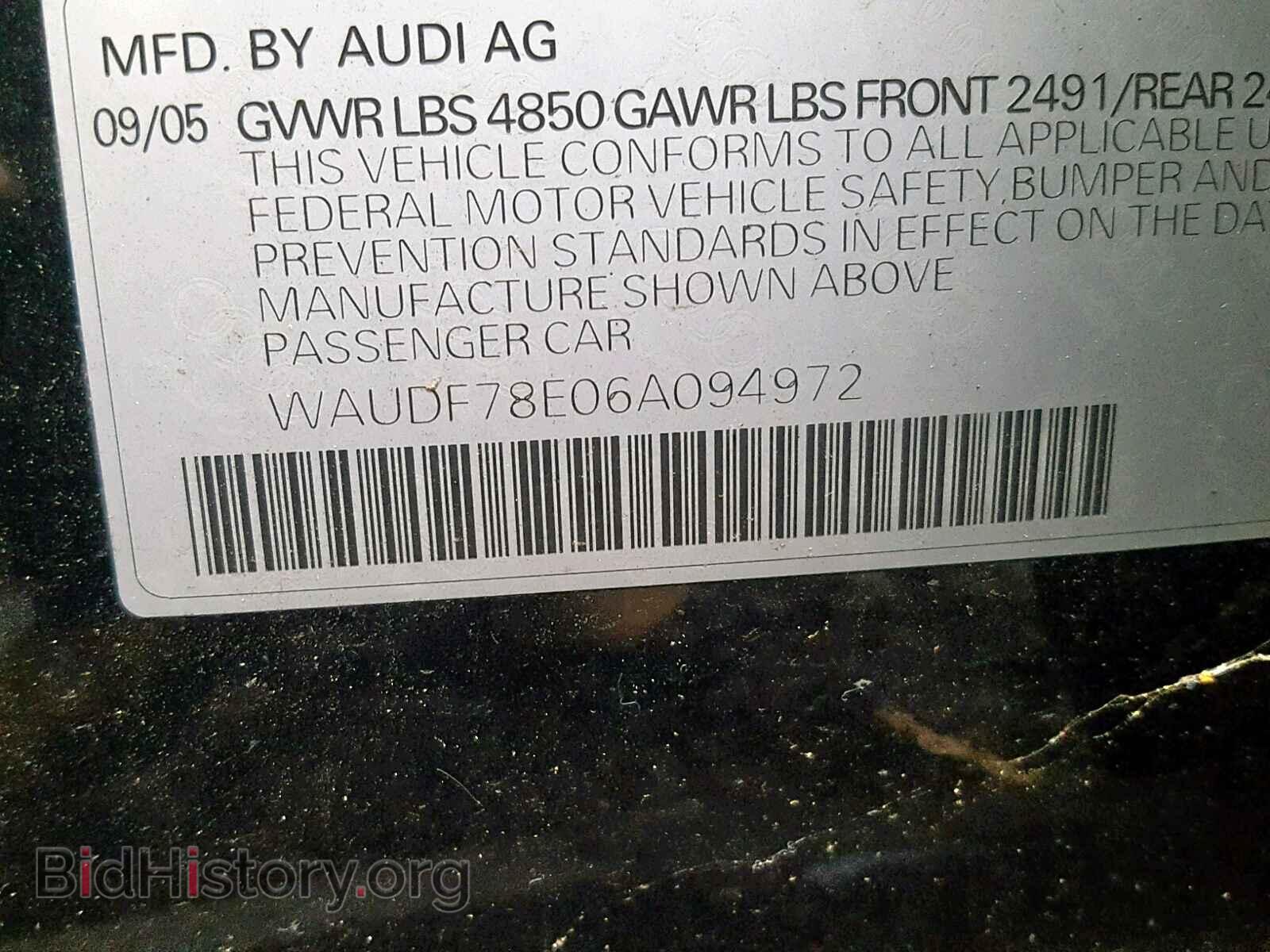 2006 AUDI A4 - VIN: WAUDF78E06A094972 - Фото 10