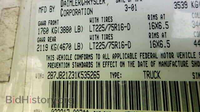 2001 DODGE RAM VAN - VIN: 2B7JB21Z31K535265 - Фото 9