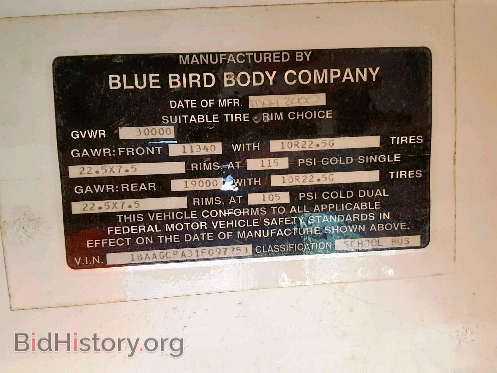 2001 BLUE BIRD ALL MODELS - VIN: 1BAAGCPA31F097753 - Фото 10
