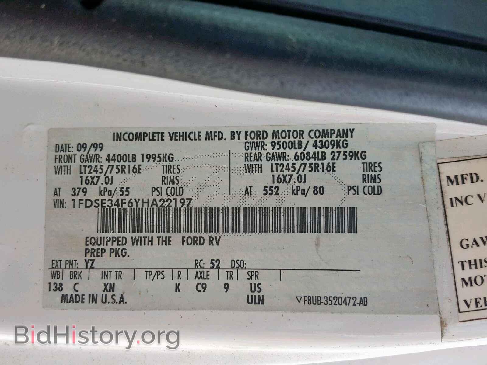2000 FORD ECONOLINE - VIN: 1FDSE34F6YHA22197 - Photo 9