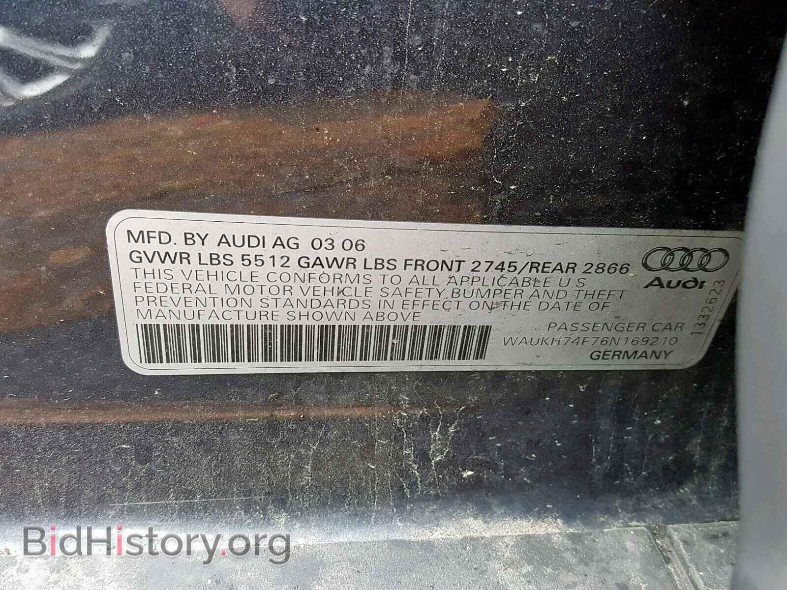 2006 AUDI A6 - VIN: WAUKH74F76N169210 - Фото 10