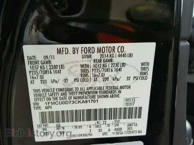 2012 FORD ESCAPE - VIN: 1FMCU0D73CKA91701 - Фото 10