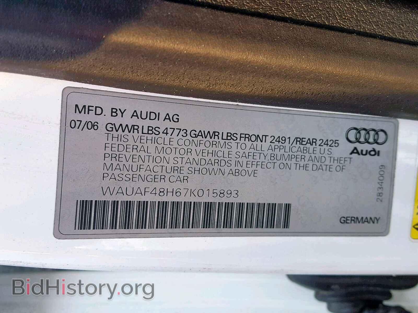 2007 AUDI A4 - VIN: WAUAF48H67K015893 - Фото 10