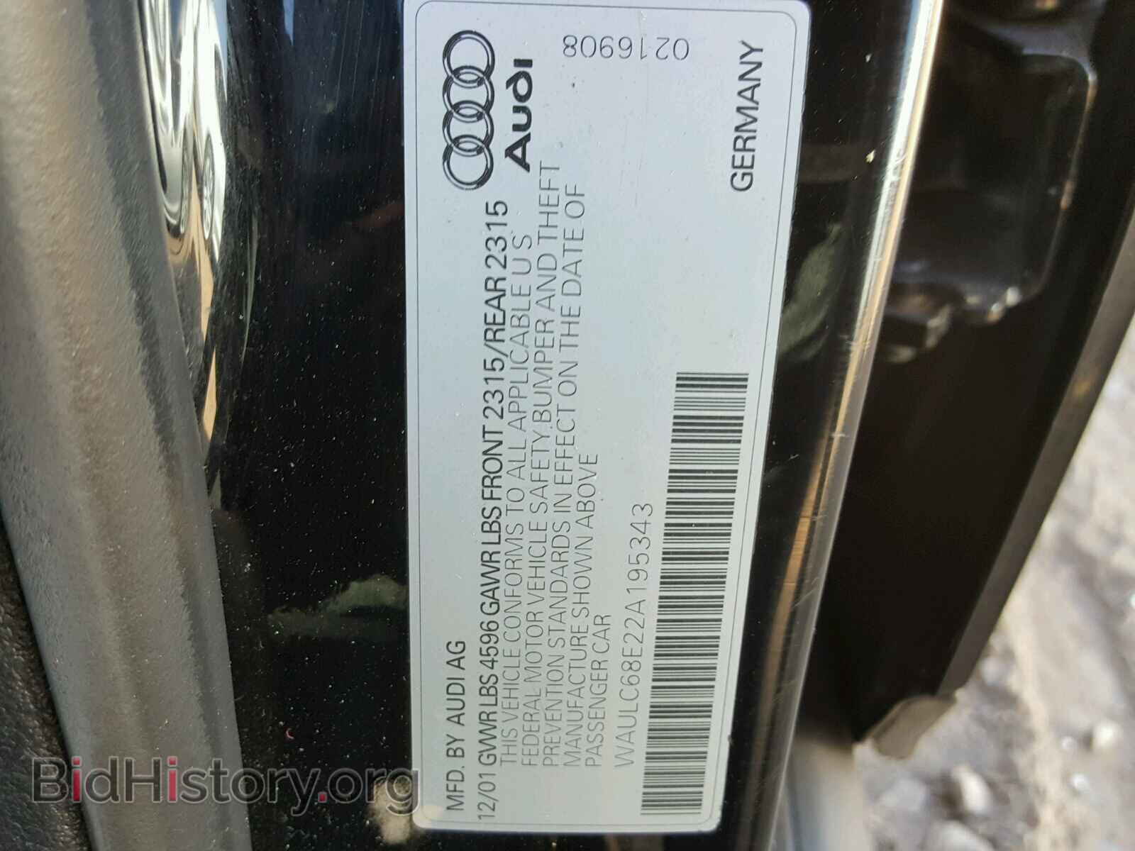 2002 AUDI A4 - VIN: WAULC68E22A195343 - Фото 10