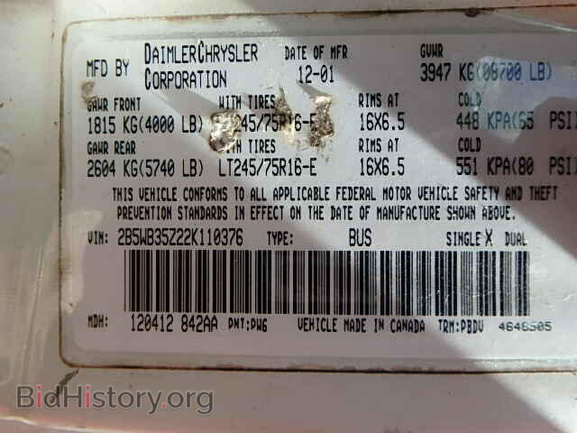 2002 DODGE RAM VAN - VIN: 2B5WB35Z22K110376 - Photo 10