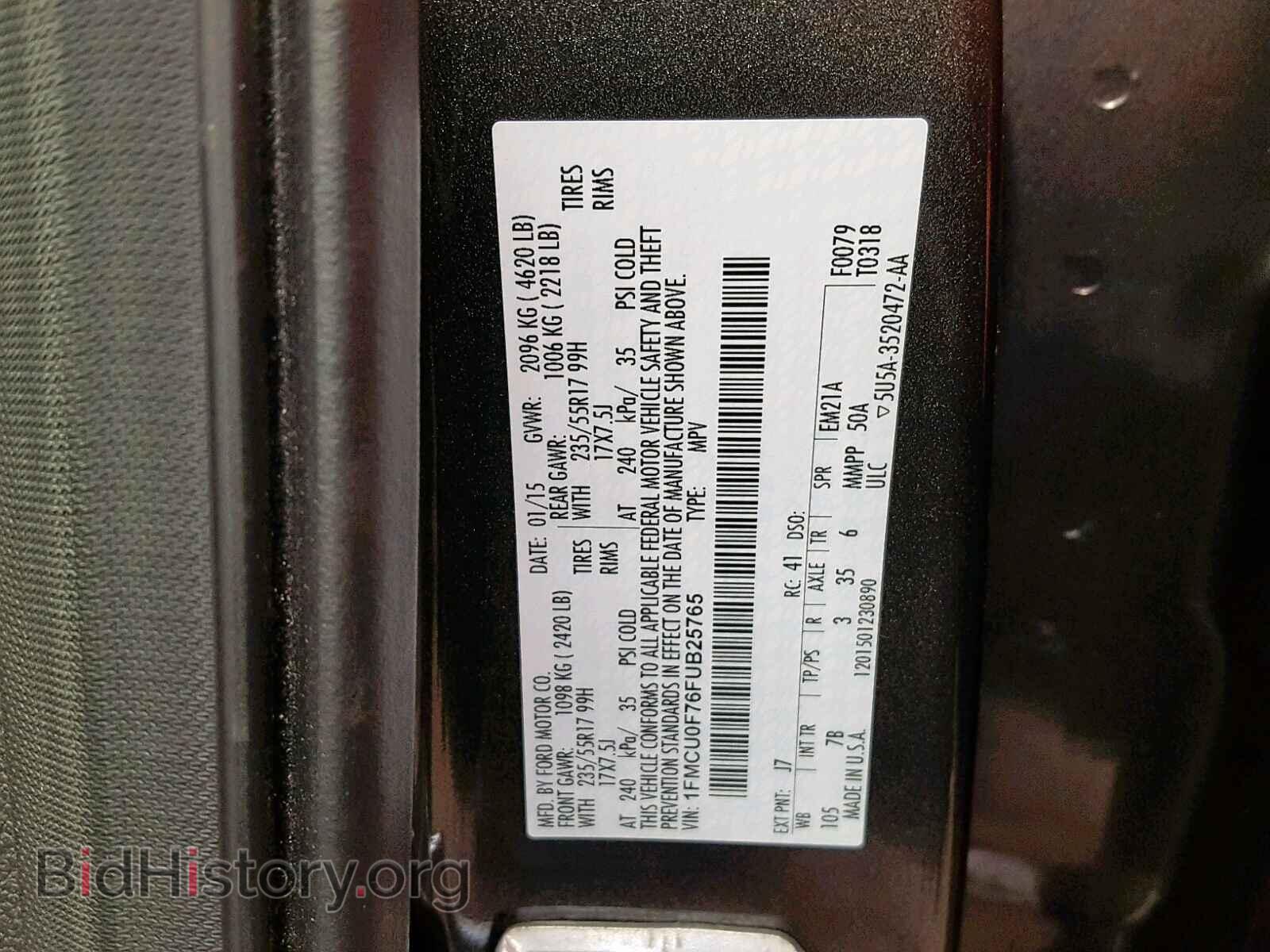2015 FORD ESCAPE S - VIN: 1FMCU0F76FUB25765 - Фото 10