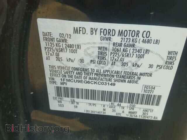 2012 FORD ESCAPE - VIN: 1FMCU9EG6CKC03149 - Фото 10
