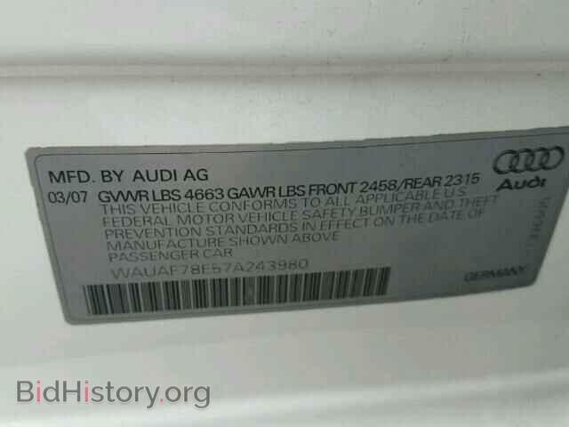 2007 AUDI A4 - VIN: WAUAF78E57A243980 - Фото 10